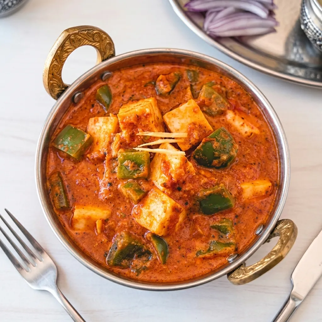 Kadai paneer with bell peppers and fresh roti at Indian Curry House-Banff